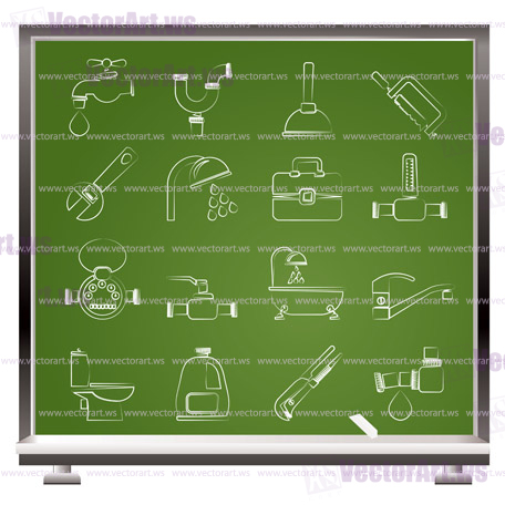 plumbing objects and tools icons - vector icon set
