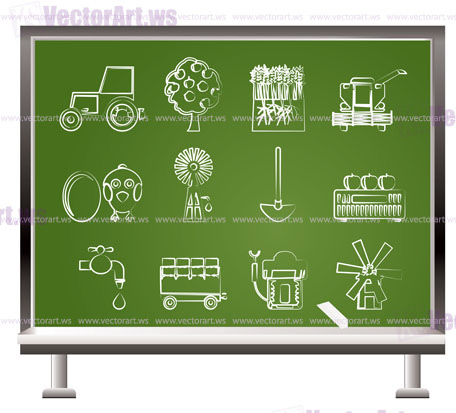 painted with chalk farming industry and farming tools  - vector illustration