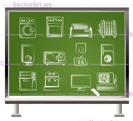 painted with chalk Home electronics and equipment objects - vector illustration