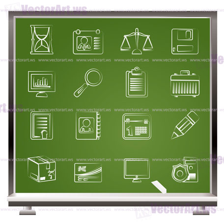 painted with chalk Business and office Icons -vector icon set