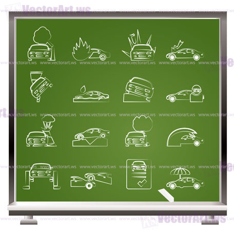painted with chalk car and transportation insurance and risk icons - vector icon set