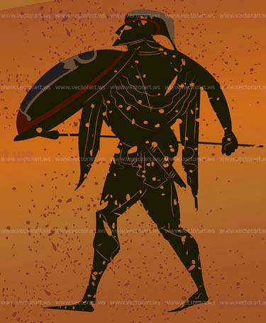 Greece mural painting,  Greek Soldier. Editable vector image