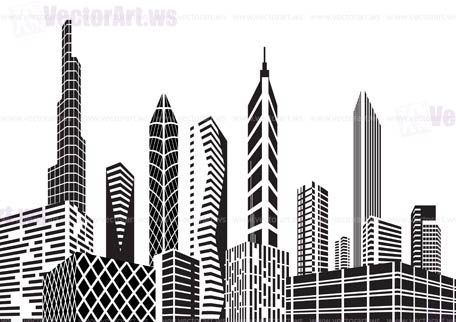 Black and white city - Vector illustration