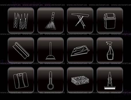 Home objects and tools icons - vector icon set