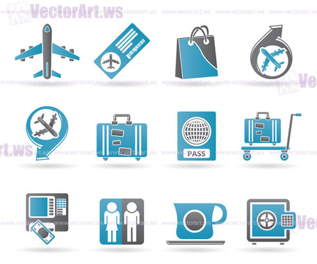 airport, travel and transportation icons 1 - vector icon set
