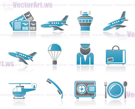 Airport and travel icons - vector icon set