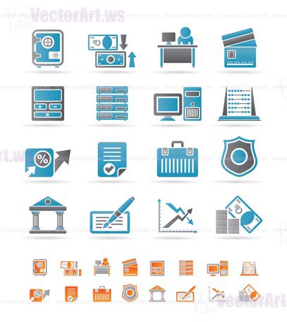 bank, business, finance and office icons - vector icon set