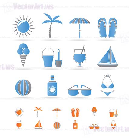 Realistic Summer and Holiday objects - Vector Illustration
