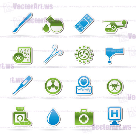 Medicine and hospital equipment icons - vector icon set