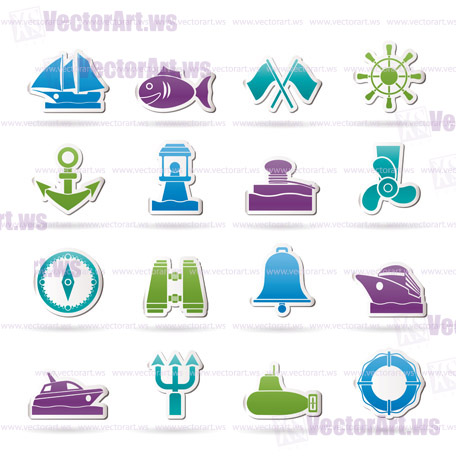 Marine, sea and nautical icons - vector icon set