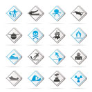 Warning Signs for dangers in sea, ocean, beach and rivers - vector icon set 1