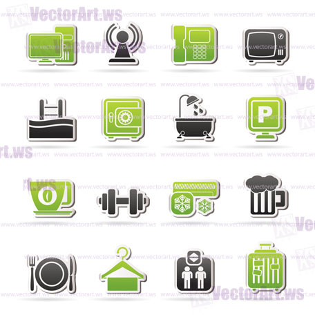 Hotel Amenities Services Icons - vector icon set