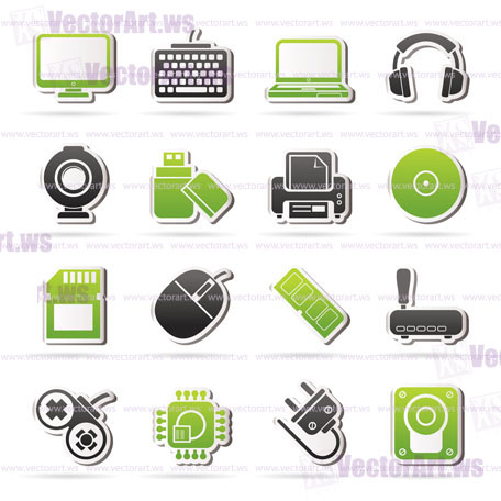 Computer peripherals and accessories icons - vector icon set