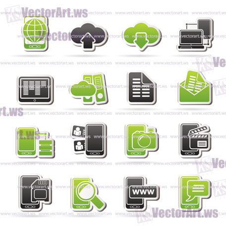 Connection, communication and mobile phone icons - vector icon set