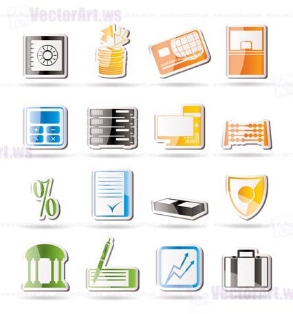 Simple bank, business, finance and office icons vector icon set