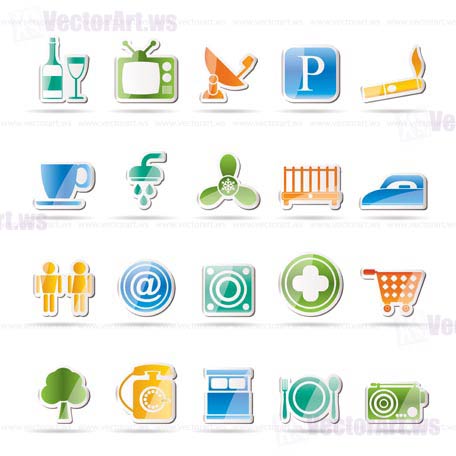 Hotel and Motel objects icons - vector icon set