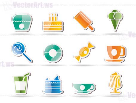Sweet food and confectionery icons - vector icon set