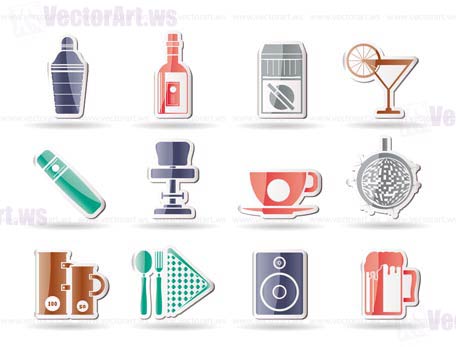 Night club, bar and drink icons - vector icon se