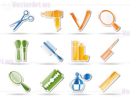 cosmetic, make up and hairdressing icons - vector icon set