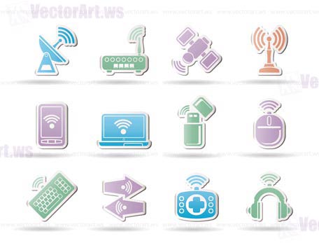 Wireless and communication technology objects - vector illustration
