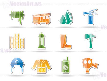 fire-brigade and fireman equipment objects - vector illustration