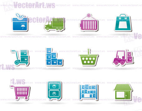 Storage, transportation, cargo and shipping icons - vector icon set