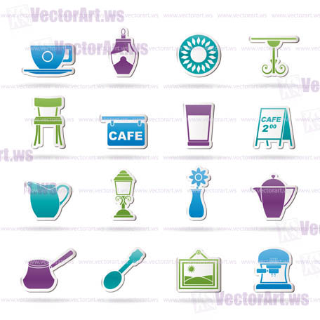 Café and coffeehouse icons - vector icon set