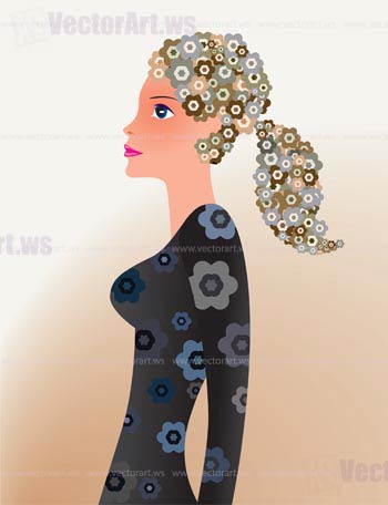 sexy woman with floral hair - vector illustration
