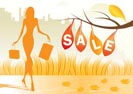 autumn background with shopping woman with shopping bags - vector illustration