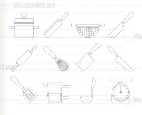 Cooking equipment and tools icons - vector icon set