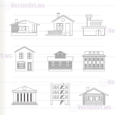different kind of houses and buildings - Vector Illustration 1