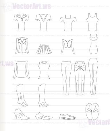 woman and female clothes icons - vector icon set