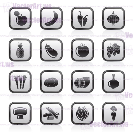Different kind of fruit and vegetables icons - vector icon set
