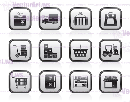 Storage, transportation, cargo and shipping icons - vector icon set
