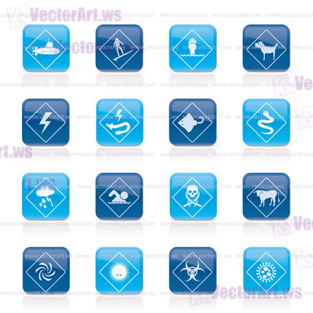 Warning Signs for dangers in sea, ocean, beach and rivers - vector icon set 2