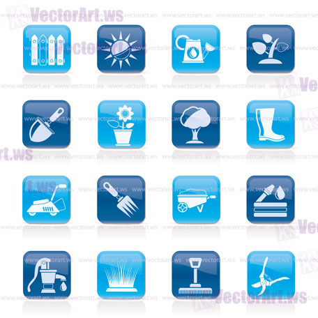 Gardening tools and objects icons - vector icon set