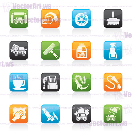 car wash objects and icons - vector icon set