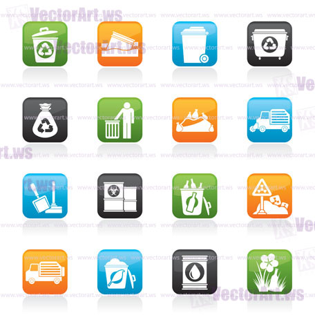 Garbage and rubbish icons - vector icon set
