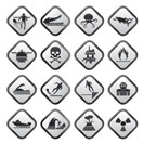 Warning Signs for dangers in sea, ocean, beach and rivers - vector icon set 1