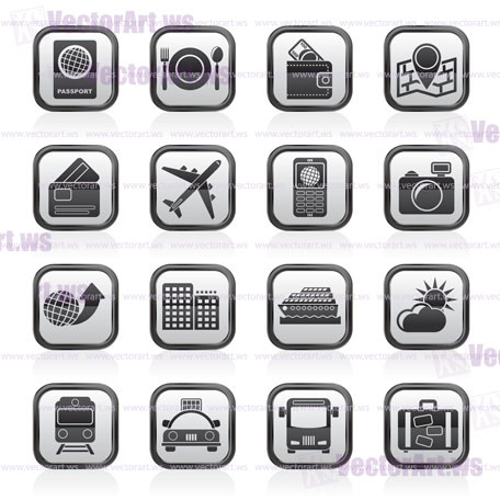 travel, transportation and vacation icons - vector icon set