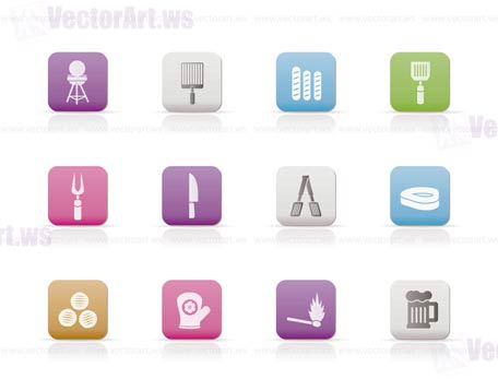 picnic, barbecue and grill icons - vector icon set