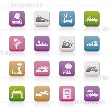 car and transportation insurance and risk icons - vector icon set