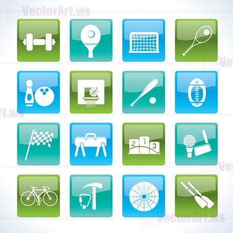 Sports gear and tools icons - vector icon set