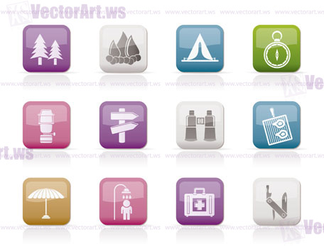 Camping, travel and Tourism icons - vector icon set