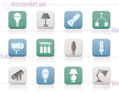 different kind of lighting equipment - vector icon set