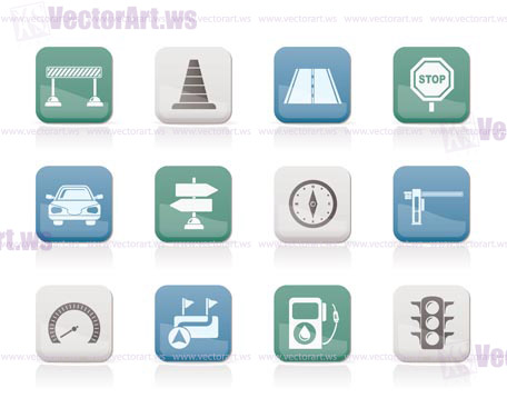 Road, navigation and traffic  icons - vector icon set