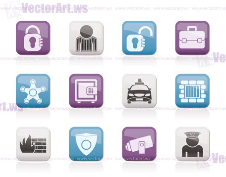 social security and police icons - vector icon set