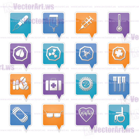 Simple  medical themed icons and warning-signs - vector Icon Set