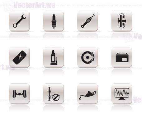 Simple Car Parts and Services icons - Vector Icon Set 1