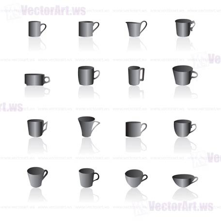 coffee and tea cups icons - vector icon set